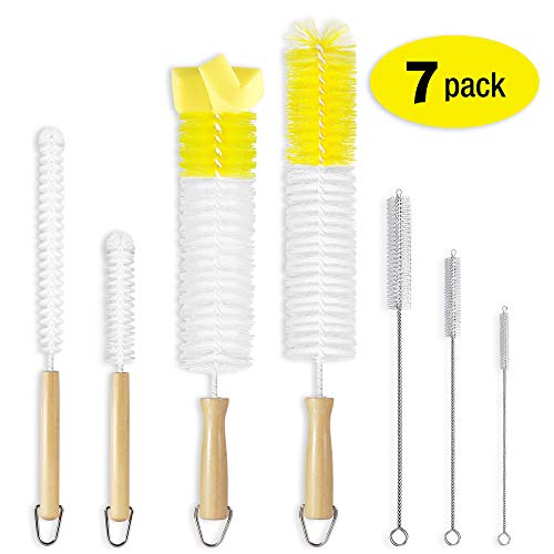 Bottle Brush Cleaner 7 Pack - Stiff Long Water Bottle and Straw Cleaning
