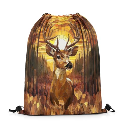 Manfei Deer Sports Backpack Baroque Style Drawstring Sackpack Wild Animal Sunset Drawstring Backpack for Women Gym Shopping Sport Yoga2