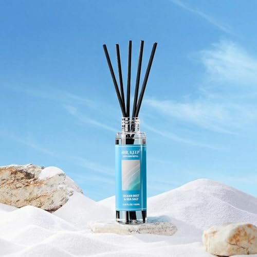 Image of Airkeep Reed Diffuser Set,1.69 fl oz (100 ml) - Ocean Mist&Sea Salt Oil Diffusers with 8 Reed Sticks,Home Fragrance Reed Diffuser for Bathroom Shelf Decor