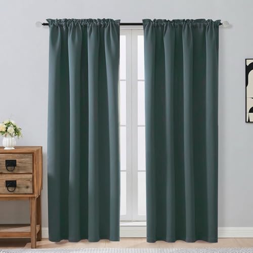 Image of Dark Green Blackout Curtains for Bedroom 72 Inch Length 2 Panels Set, Thermal Insulated Curtains for Living Room Nursery, Energy Saving Window Drapes for Patio French Door Front Door, 2x40Wx72L