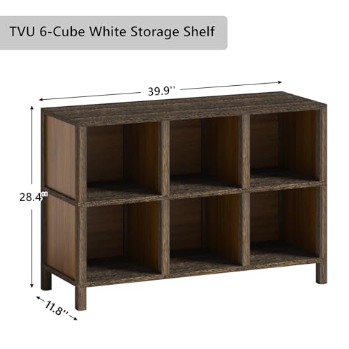 TVU 6 Cube Organizer Bookcase - 11in Opening Storage Shelf Bins Container, Multifunctional Cubicle Rack for Storage & Display, Furniture for Living Room Bedroom Office (Rustic Brown, 6-Cube)
