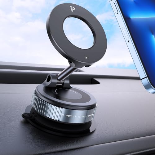 CHDFKKD Upgraded Vacuum Magnetic Car Phone Holder 360 Rotation Suction Phone Mount Foldable Magnetic Phone Stand for Your Car/Gym/Mirror/Shower for Smartphone (Black)