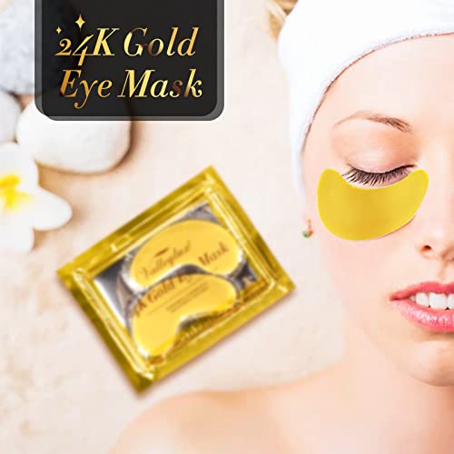 24K Gold Eye Mask,20 Pc Gel Pads Collagen Eye Mask Under Eye Patches, Anti-Aging Hyaluronic Acid Eye Masks For Puffiness And Bags, Reducing Dark Circles,Wrinkles,Gold, Bulk Gifts For Women Men #TOP5