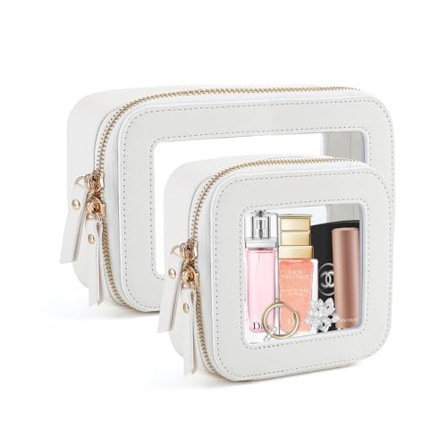 Clear Toiletry Bag and Mini Makeup Bag with Zipper Set is a Convenient, Waterproof Toiletry Bag for Travel and Essentials for Women on the Go(White, M+MINI)