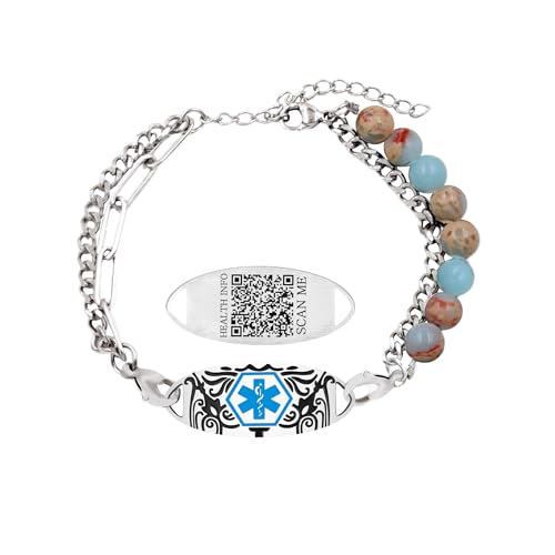 Bracelet alerte médicale QR code pour femme avec pierres Shoushan élégantes