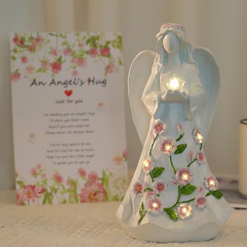 LEGIFO Guardian Angel Figurines with Light Star Battery Operated Angel Statue Decor Birthday Gift for Grandma Grandmother Aunt Birthday Gift (with Timing Function)