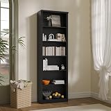 Thacuok Black Bookshelf, 75' Tall Bookcase, 6 Tier Adjustable Storage Shelves, Book Shelf with Anti-Tipping Device, Floor Standing Modern Display Rack for Living Room, Bedroom, Office