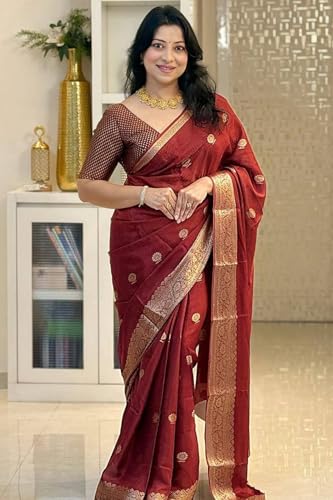 Image of SGF11 Women's Kanjivaram Soft Silk Saree With Blouse Piece