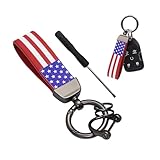Yourkar US Flag Car Keychain, 360° Rotation American Flag Key Chain with Zinc Alloy Rings & Anti Lost D-Ring, Car Accessories (Red&Black)