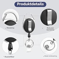 10 Stück Ausweishalter Mit Schlüsselring, Einziehbar 65 Cm, Schwarz – Ansicht 2