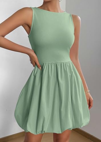 Image of PRETTYGARDEN Summer Dresses for Women 2026 Casual Mini Short Cocktail Dress Sleeveless Tank Crew Neck Bubble Sundress Pockets
