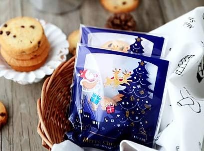 Amazon Fuwari クリスマス 袋 小袋 お菓子 クッキー チョコレート ラッピング 100枚 包装袋 小分け プレゼント 用 ギフトバッグ 袋 文房具 オフィス用品