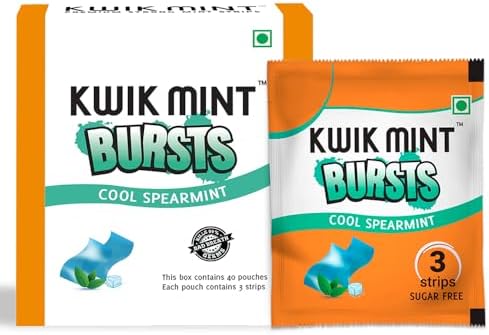 Bursts Sugar Free Mouth Freshener Oral Care Strips, for Fresh Breath|Refreshes Your Throat, Clear Nostrils, & Fights Bad Breath - 120 Strips, Spearmint Flavour (Pack of 1), 0.15 Grams