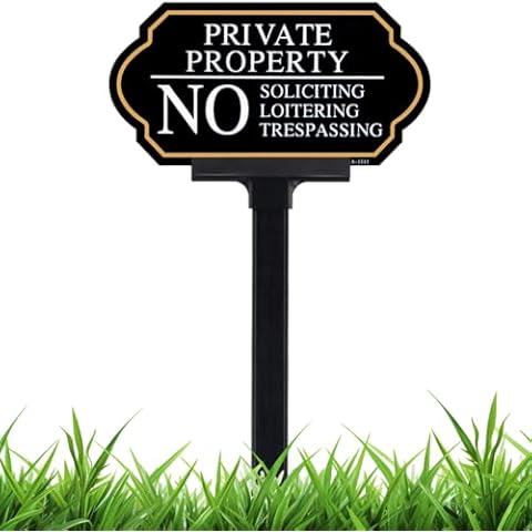 Private Property No Trespassing Sign with Stake, No Soliciting Sign for House 5x10 inch/35 inch High, for Front Door/Lawns/Gardens and Business Cover