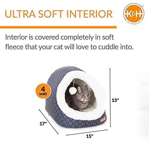 K&H Pet Products Thermo-Pet Cave Heated Cat Bed - Gray/Geo Flower 17 X 15 X 13 Inches #TOP1