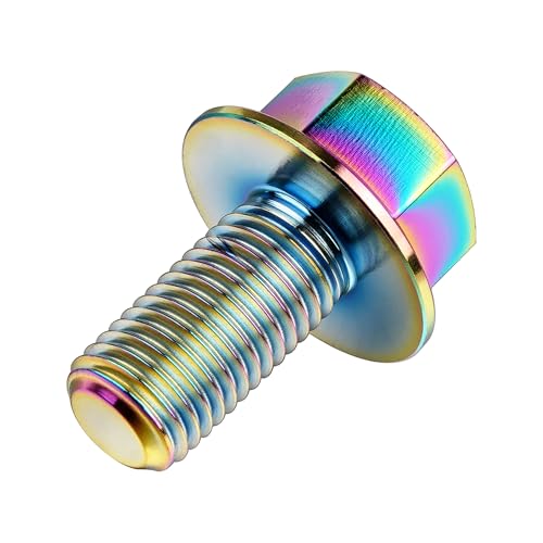 Image of Ti Screws M10 x 20 25 30 35 40 45 50 55 60 65 70 75 80 90 100mm 1.25 Pitch Titanium Flange Hex Bolt Pack of 4 (Rainbow, M10x25mm)