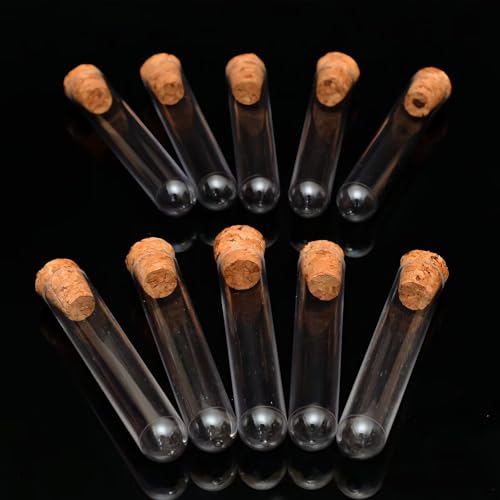 UOUVOSTA 25Pcs 10ml Clear Plastic Test Tubes with Cork Stoppers Kit, 15x100mm Hard Transparent Test Tube for Scientific Experiments, Plant Propagation, Jewelry Spice Liquid Decoration and Storage