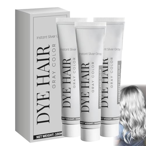 Haarfarbe Metallic Grau, 2025Neu Haarfarbe Grau Professionelle Creme mit Arganöl, HaarfarbeGrau Silber, Nährende Pflege für langanhaltende Farbfixierung, Universell für alle Haartypen, 100ml (3pc)