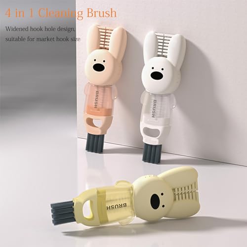 Image of Cleaning Brush 4 in 1 Bunny Cup Lid Cleaning Brush, Cute Bunny Lid Cleaning Brush,Bottle Cleaner Brush Set for Lid Cleaning, Crevice Cleaning, Mug Cleaning - White + Beige + Pink