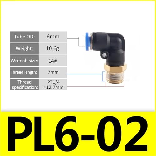 Racor neumático codo PL 6mm con rosca 1/4 de alta resistencia 3