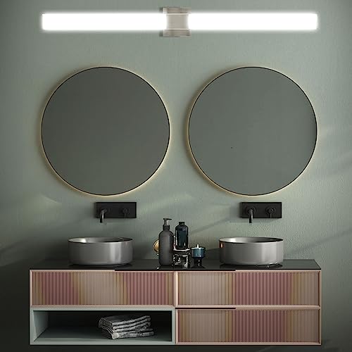 Image of LUXRITE LED Bathroom Vanity Light Fixtures Square 48 Inch Brushed Nickel 5 CCT 2700K-5000K Selectable Over Mirror Vanity Lights Modern Wall Light Bar 38W 2800 Lumens CRI 90 Dimmable Damp Rated ETL