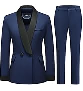 TRONSTORE Women's Pants Suit 2 Piece Set Smil Fit Jacket Shawl Sollar Blazer Dress for Women