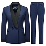 TRONSTORE Women's Pants Suit 2 Piece Set Smil Fit Jacket Shawl Sollar Blazer Dress for Women Navy M