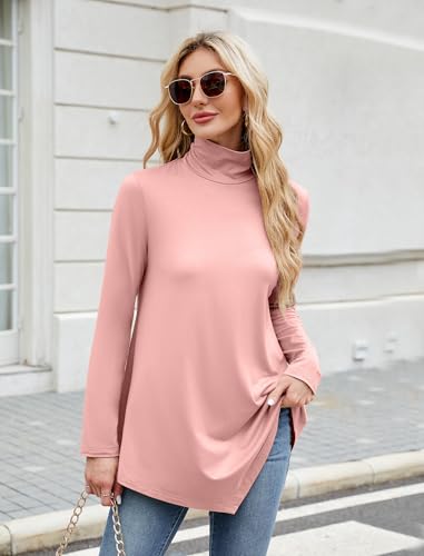 Image of JUSTFASHIONNOW Turtle Neck Shirts for Women Long Sleeve Fall Tunic Tops