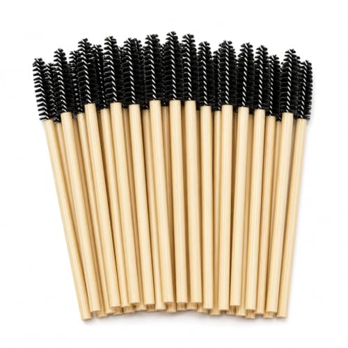 Image of 50 Pcs Mascara Wands, Spoolies, Disposable Lash Mascara Wands, Lash Brushes, Bamboo Eyelash Spoolies Eyebrow Brush, Eyelashes Extension Brush Applicator Mascaras Wand Cosmetic Makeup Tools