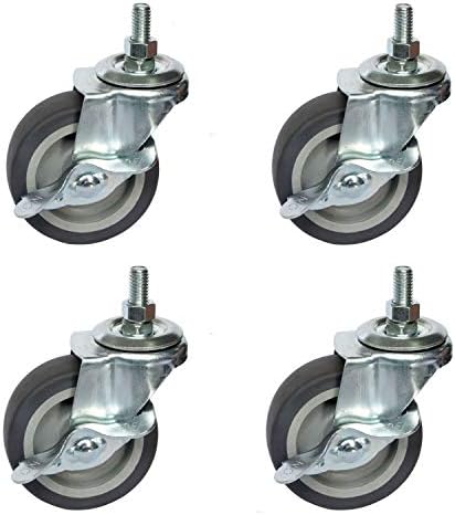 OK5STAR M10 Heavy Duty 75mm Rubber Swivel Castor Wheels Threaded Stem Trolley Furniture Caster Rubber- Screw 4 Pack