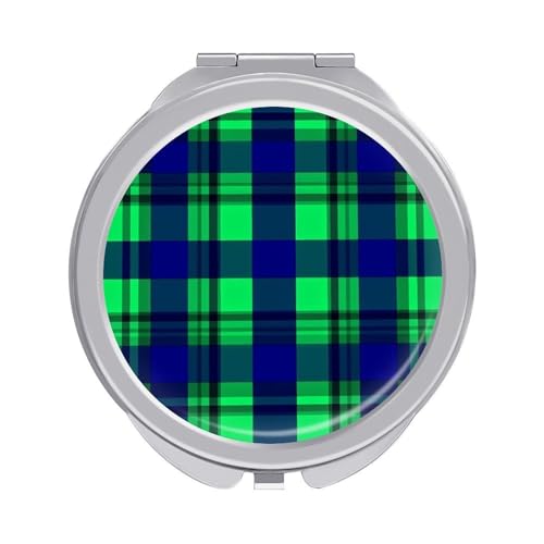 EVLTBVVRT Round Mini Pocket for Women Girl, Blue Green Scottish Tartan Plaid Compact Folding Makeup Mirrors Travel Cosmetic Pocket Mirror for Handbag Purse