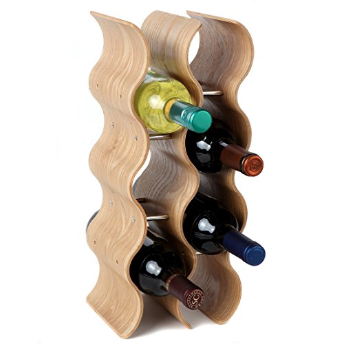Lily's Home Countertop Wave Wine Rack, Wood, Elegant And Modern, Table Top Wine Storage (Oak, 11 Bottles) #TOP2