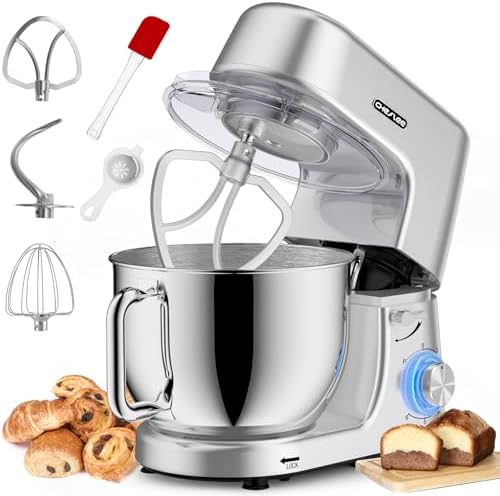 Homlee Küchenmaschine,2000W Knetmaschine Mit Knet- Und RüHrfunktion Leistungsstarke Mit GroßEr 7.2 Liter EdelstahlschüSse Inkl. RüHraufsatz, Knethaken & Schneebesen,Spritzschu