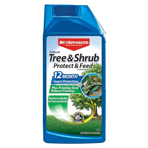 BioAdvanced 12 Month Tree & Shrub Protect and Feed Concentrate - Mix & Pour - Insect Control and Plant Food - Up to 12 Months Protection - 32 oz Bottle