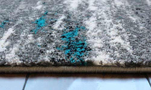 Masada Rugs, Stephanie Collection Area Rug Modern Contemporary Design 1102 Grey White Black Turquoise Accent (2 Feet 4 Inch X 11 Feet) Long Runner #TOP5