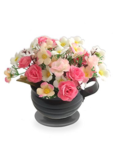 Rosa E Flor do Campo Arranjo Artificial Com Xícara Preto De Metal