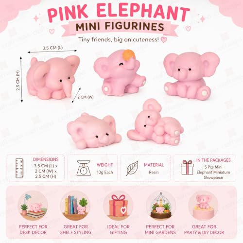Image of CraftVatika Miniature Showpiece Birthday Gift for Girls Kids, Elephant Showpiece Set of 5 for Home Decor Items, Car Dashboard Items, Table Decoration Items, Valentine Day Gift for Girlfriend