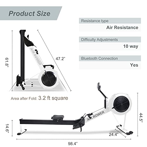 Oarlike Air Resistance Rowing Machine 10 Level Adjustable Resistance Air Rower With Lcd Monitor Foldable Exercise Fitness Equipment For Home Gym Office Use #TOP6