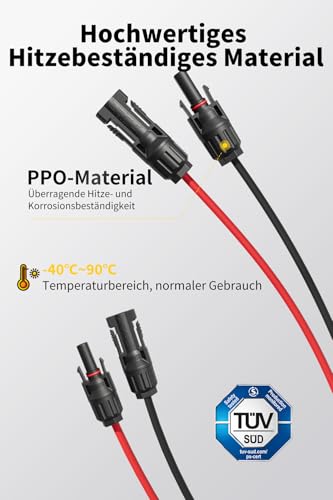 Solarkabel 4mm²/6mm², Solarkabel Verlängerung 1/2/3/5/8/10/12/15/18/20M, Multi-Contact 4 Solarkabel, IP67 Wasserdichtem, Solarkabel Verlängerungskabel(4mm² 8M)
