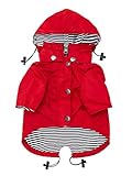 Ellie Dog Wear Red Zip Up Dog Raincoat with Reflective Buttons, Pockets, Rain/Water Resistant, Adjustable Drawstring, Removable Hoodie - Size XS to XXL Available - Stylish Premium Dog Raincoats (L)