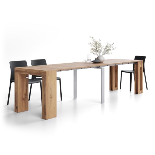 MOBILI FIVER, Table Console Extensible avec rallonges intégrées Evolution, 45(305) x80 cm, Bois Rustique, pour 12 Personnes, Console Extensible pour Couloir, Entrée, Salon, Made in Italy