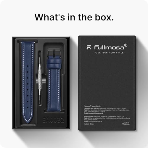 Image of Fullmosa 22mm Quick Release Leather Watch Band for Garmin Samsung Galaxy | Strap for Garmin Vivoactive 4 45mm,Garmin Venu 4(45mm) /Venu 3 /Venu 2,Samsung Galaxy Women Men, Dark Blue&Black Buckle