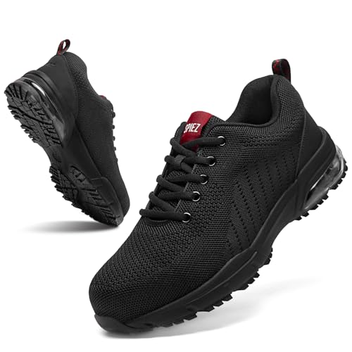 SPIEZ Sicherheitsschuhe für Damen Herren, Leichte Arbeitsschuhe mit Zusammengesetzt Zehenschutz, rutschfeste Arbeitschuhe modisch für Beruf & Alltag, Schwarz/Rot, Größe EU 36-46