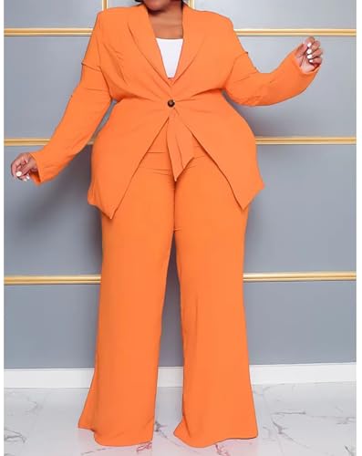 IyMoo Plus Size Suits for Women Business Open Front Long Sleeve Blazer Elastic Waist Solid Straight Leg Pant Set Suits4