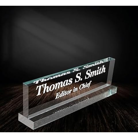 Lasercrafting Office Desk Name Plate Personalized Crystal Clear Glass-Like Acrylic Customized with Laser Engraved Frosted White Text Cover
