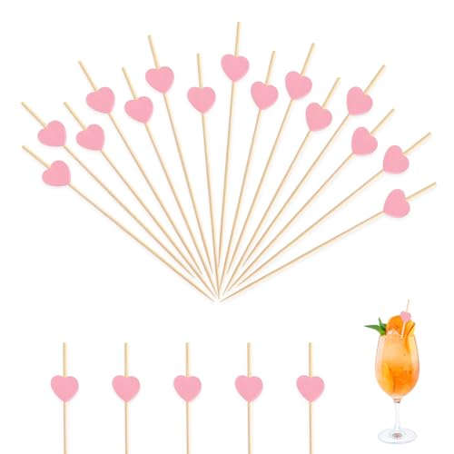 Pink Heart Cocktail Picks 200PCS 4.7 Inch Valentines Heart Toothpicks for Appetizers Fruits Cupcake Toppers Bamboo Valentines Drink Picks Hearts Party Decorations for Wedding Galentines Day Christmas