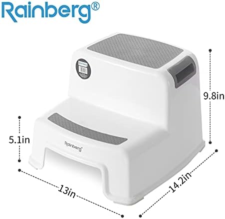 Rainberg 2 Step Stool for Kids, Sturdy 2 Step Stool for Toddlers, Anti-Slip Stool for Children,Toddler's Stool for Potty Training and Use in the Kitchen and Bathroom Easy to Clean (2PK Step Stool)