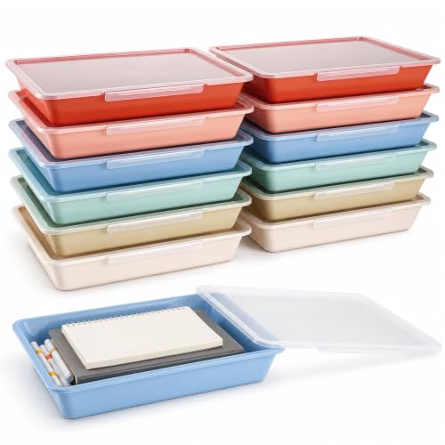 gisgfim 12 Pack Flat Storage Paper Tray with Clear Latching Lids