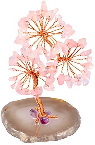 mookaitedecor Natural Amethyst Tumbled Stones Money Tree,Gemstone Feng Shui Ornaments Healing Crystal Tree Figurines,Agate Slice Geode Quartz Stand