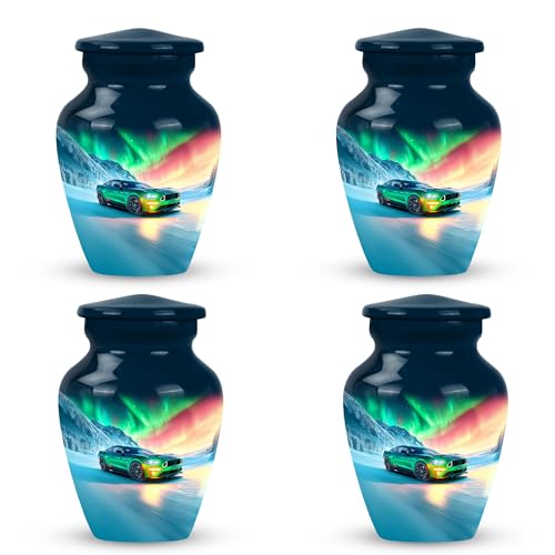 Image of Car Urn - Cremation Urn Human Remains - 3 Inch - Pack of 4 - Funeral Ash Urns Mini - Decorative Urns for Human Ashes - Burial Decorative for Mom & Dad